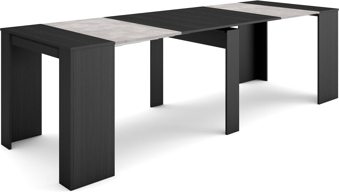 Ausziehbarer Konsolentisch, 262x90x77cm, Für 12 Personen, Esstisch, Moderner Stil, Schwarz _ 281_5
