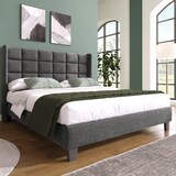 thumbnail of Polsterbett 140x200 cm mit Lattenrost – klassisches Design, gepolstertes Kopfteil, stabiler Leinenbezug, kein Boxspring nötig, Grau