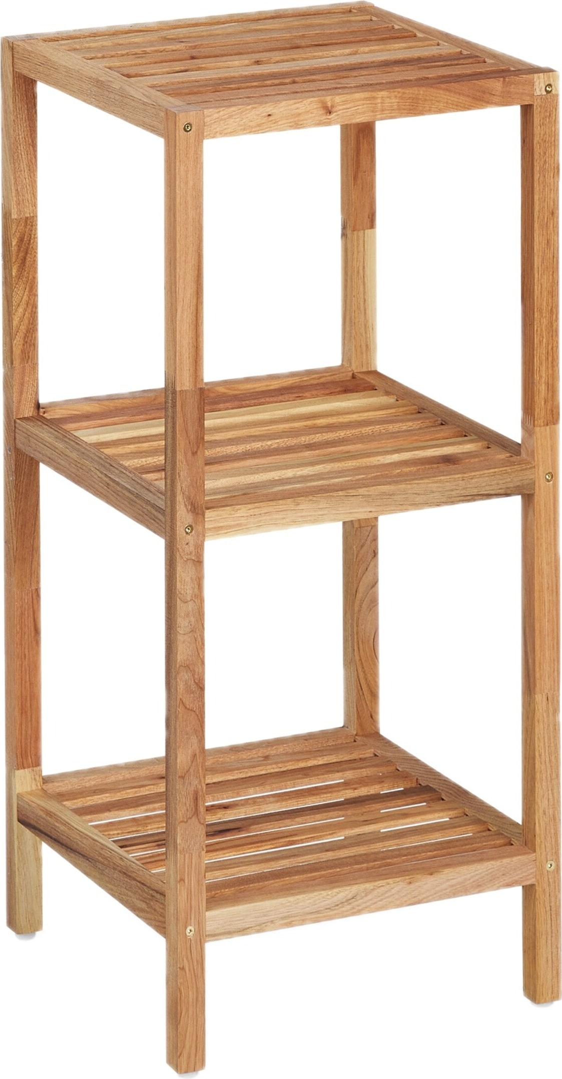 Relaxdays Badregal Walnuss, HBT: 79 x 36 x 36 cm, 3 Ablagen, quadratisch, Standregal Küche, Badezimmer Regal Holz, natur