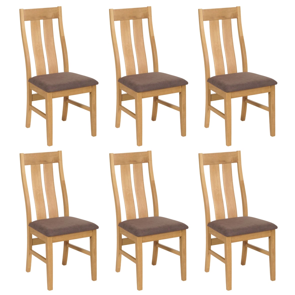 Conjunto de 6 cadeiras de sala de jantar HWC-M58, cadeira de cozinha cadeira de braços, tecido/têxtil madeira maciça ~ estrutura de cor clara, taupe