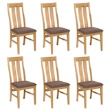 thumbnail of Conjunto de 6 cadeiras de sala de jantar HWC-M58, cadeira de cozinha cadeira de braços, tecido/têxtil madeira maciça ~ estrutura de cor clara, taupe