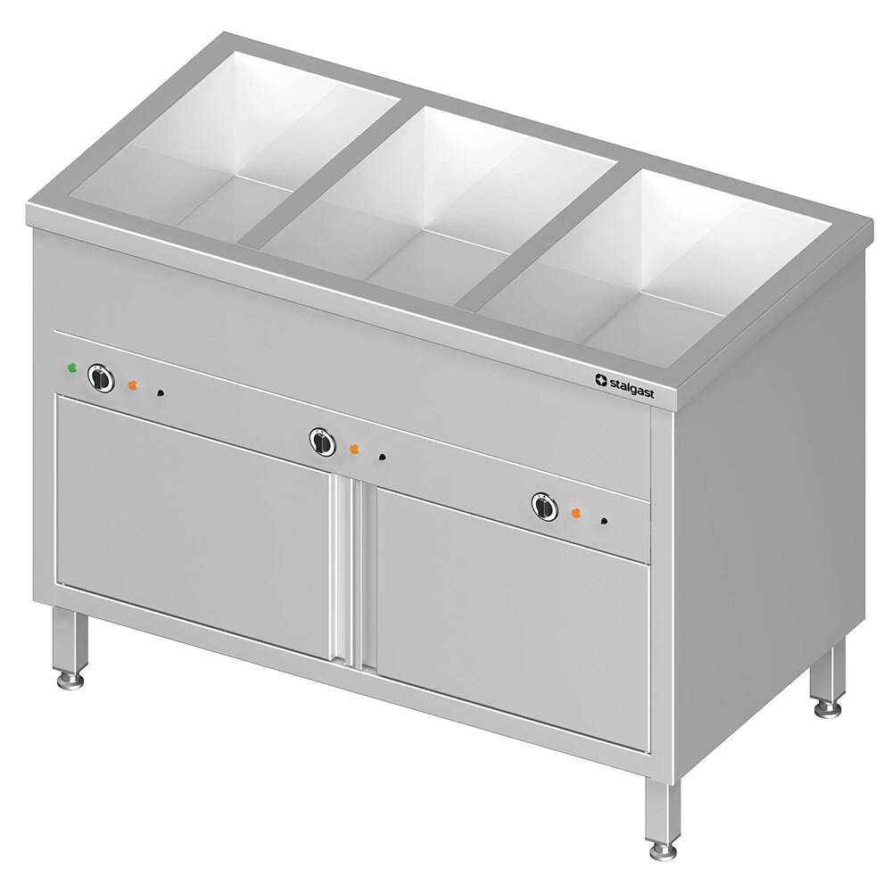 Stalgast Edelstahl Bain-Marie Standgerät mit geschlossenem Unterbau und separaten Becken,  für 4x GN1/1410x600x850 mm