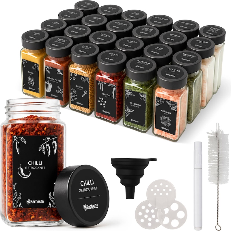 CLP 24er Set Gewürzgläser eckig Edelstahl HBT: 10,5x4,5x4,5 cm schwarz Edelstahl