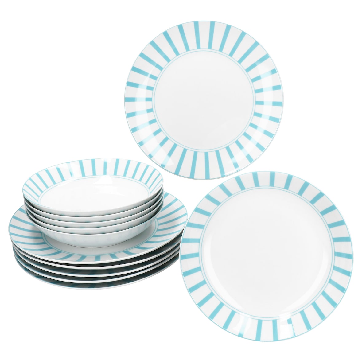 Split türkis 12tlg Tafelservice Porzellan Speiseteller Suppenteller Streifen