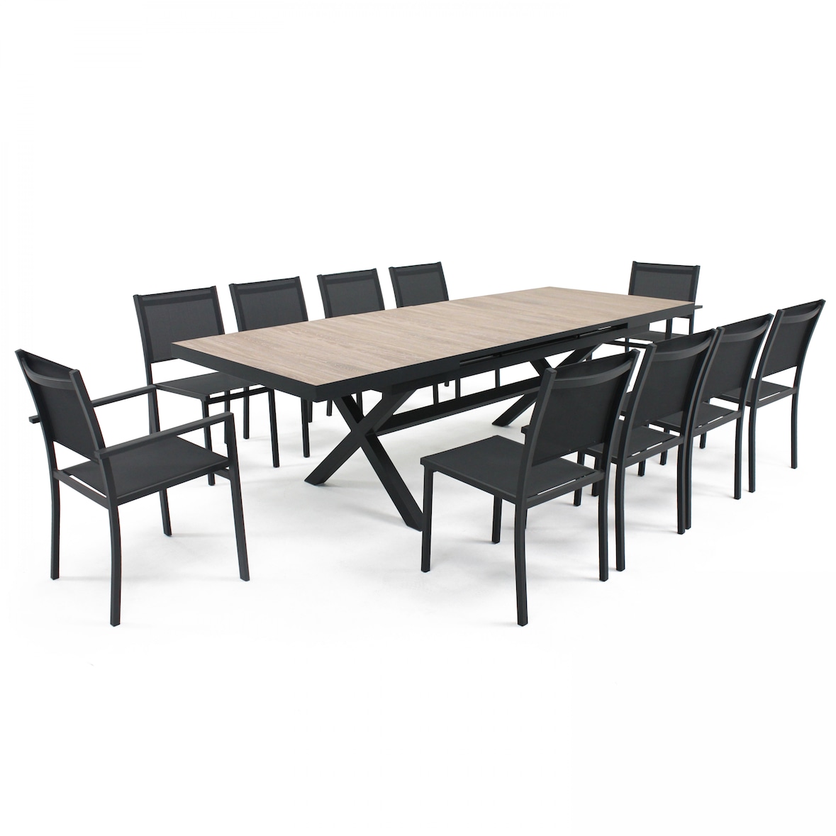 Table extensible aluminium et céramique avec 10 chaises - Oviala