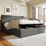 thumbnail of Merax Doppelbett 140x200 Polsterbett aus Leinen mit Lattenrost & Hydraulische Stauraum Grau