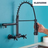 thumbnail of Björn | Gastronomie wandkraan zwart mat | Professionele keukenkraan roestvrij staal twee sproeiers | Dubbele spoelunit wandkraan restaurant