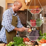 thumbnail of Relaxdays Obstkorb hängend, H x D: 73 x 28 cm, 3 Etagen, Stahl, runder Hängekorb für Obst & Gemüse, Obstschale, weiß