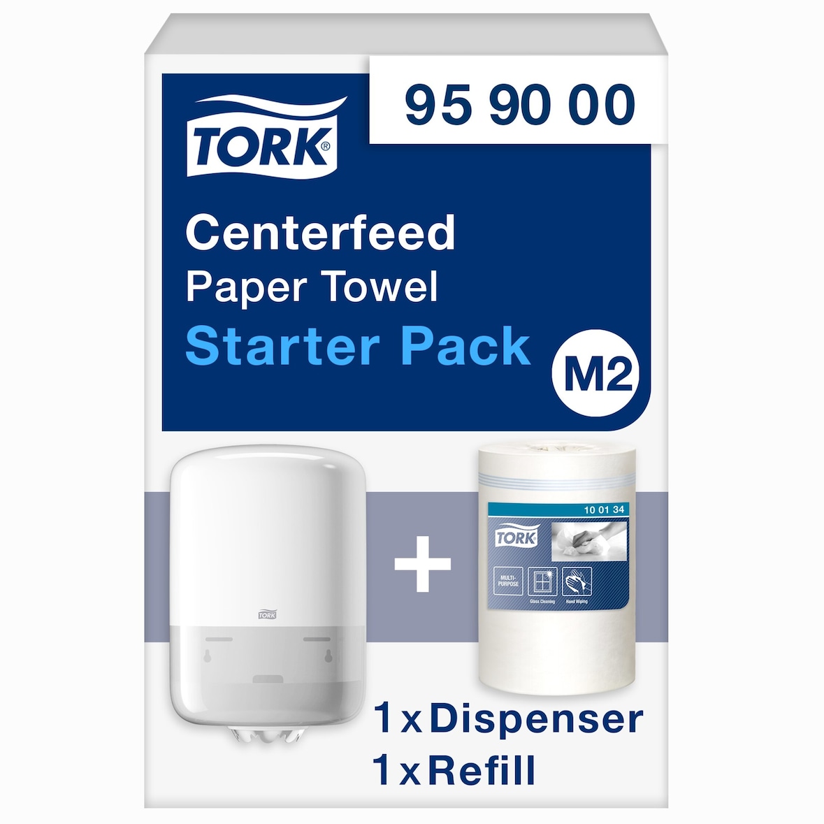 Tork Starter Pack mit Mini Innenabrollungsspender Weiß M2, einhändige Bedienung, Spender und 1 × Nachfüllpackung, 959000