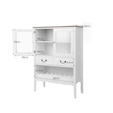 thumbnail of COSTWAY Mueble de Cocina con Estantería para Vino, Mueble de Caoba de Pino, Mueble de Cocina con 2 Cajones y 2 Puertas de Cristal