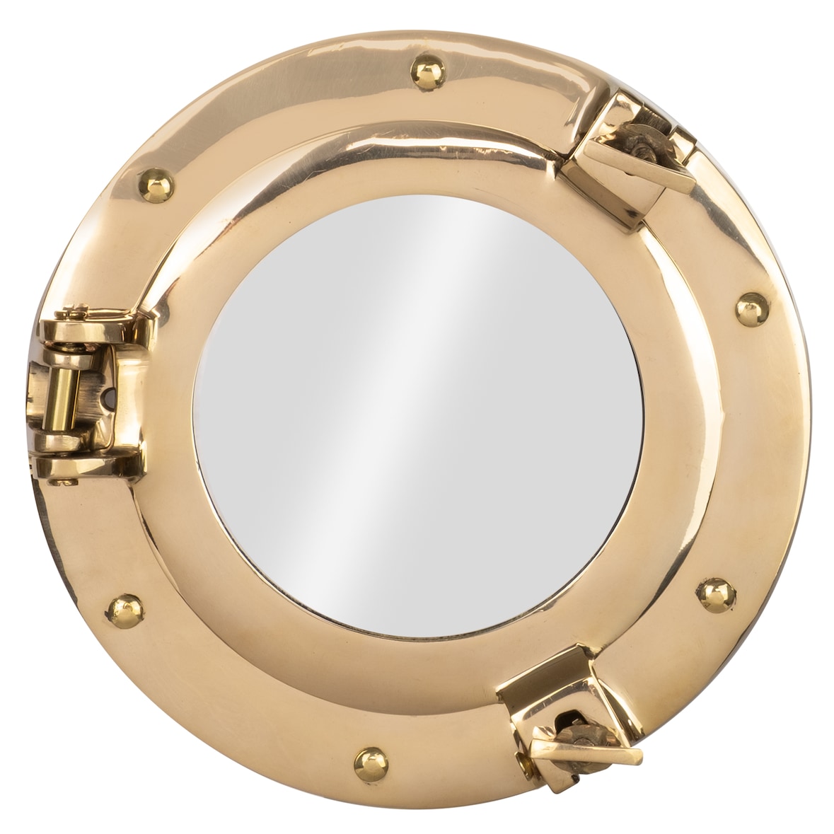 Bullauge Spiegel rund Messing Ø 20 cm maritim Wandspiegel Schiff Fenster Deko Vintage Fensterrahmen zum Öffnen Klappbar Schiffsspiegel