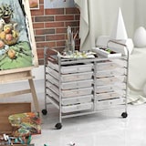 thumbnail of COSTWAY Rollwagen mit 12 stapelbaren Schubladen, Rollcontainer mit Metallrahmen und Ablage, 64 x 38 x 62 cm (transparent)