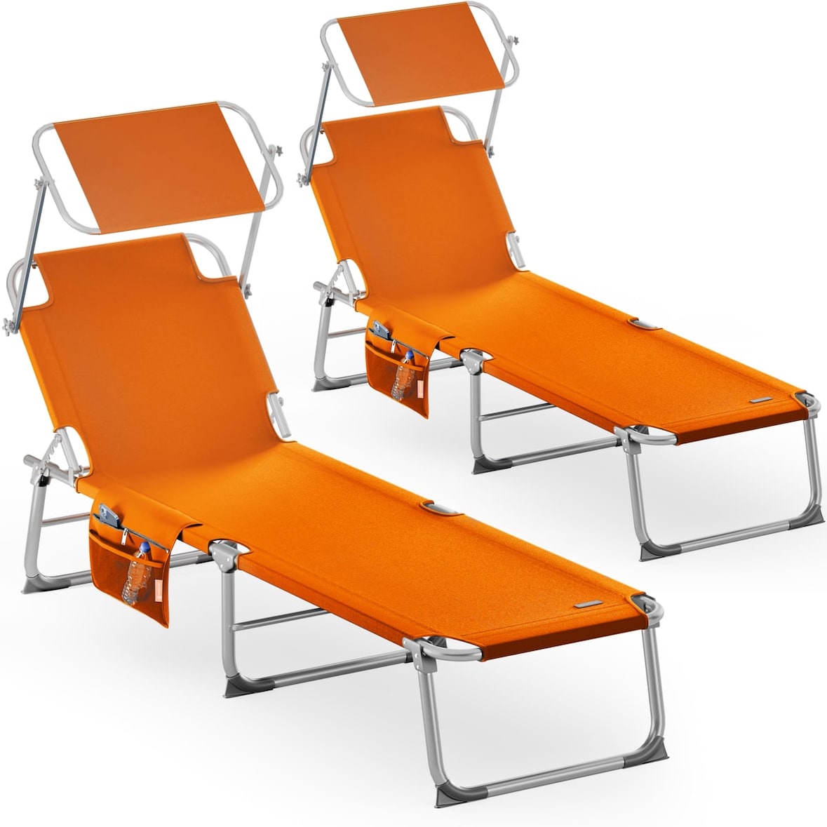 CASARIA® 2er Set Alu Sonnenliege mit Dach Klappbar Wetterfest Gartenliege Orange