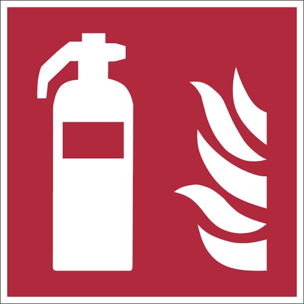 Brandschutzzeichen, Feuerlöscher F001 - ASR A1.3 (DIN EN ISO 7010) - 100x100 mm Folie selbstklebend, nachleuchtend