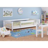 thumbnail of Weißes Bodenbett Kinderbett 90x200 Kiefer massiv Zubehör wählbar V-60.28-09W mit Kindersicherung und Rollrost inkl.