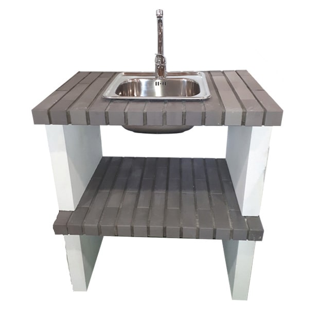 Módulo lava-louça CAMPING - Módulo bancada com lava-louça, produzido em tijolo cinza e betão pintado de branco - 79,5x57x86cm