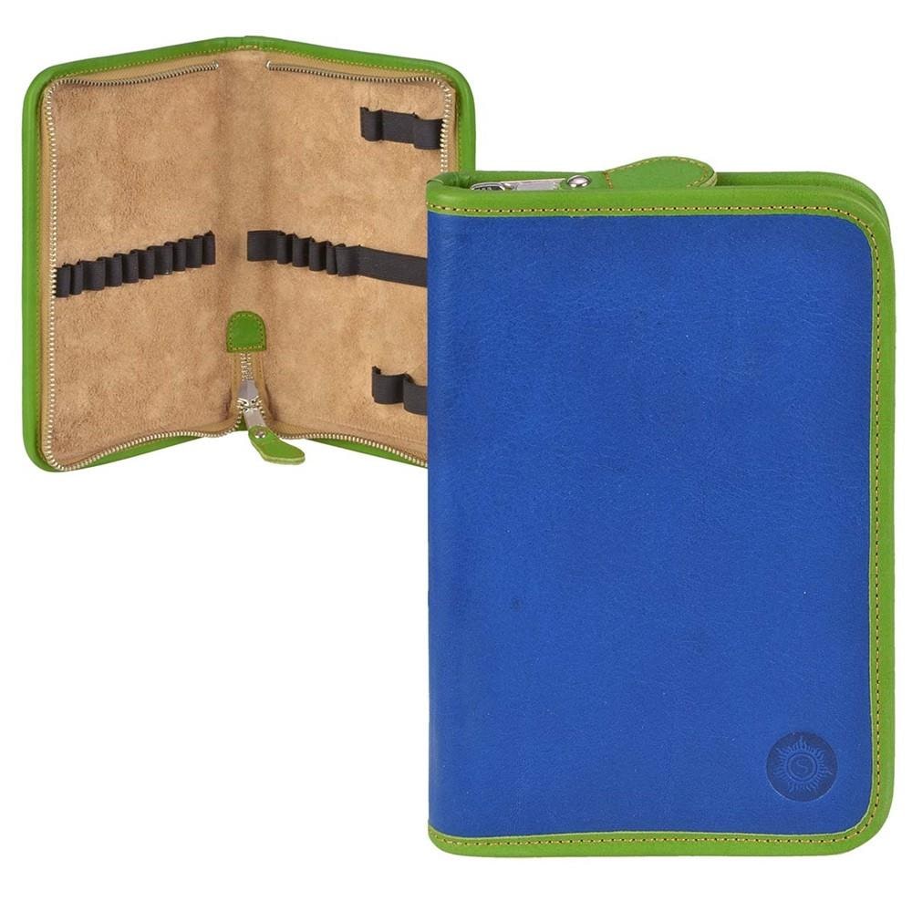 Sonnenleder Schüleretui Stifteetui Federtasche Leder 15 Stiftschlaufen LASSE Stiftetui blau (ungefüllt)