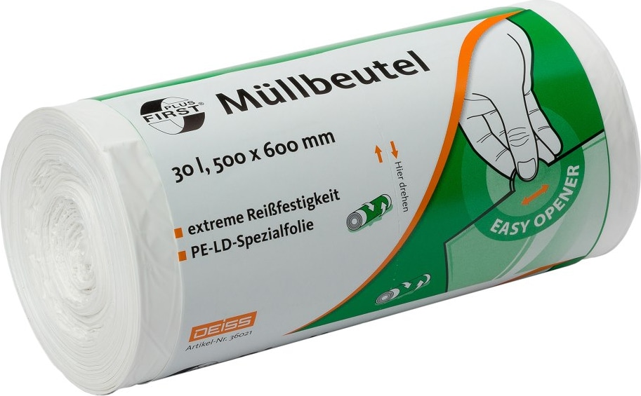 Deiss 30 Liter FIRST PLUS Müllbeutel LDPE Typ 20 500×600mm 12 µm weiß - 50 Stück