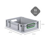 thumbnail of PROREGAL SparSet 5x Eurobox NextGen Color, HxBxT 12x30x40cm, 11 Liter, Griffe grün offen, Grau, Eurobehälter, Box, Transportbehälter