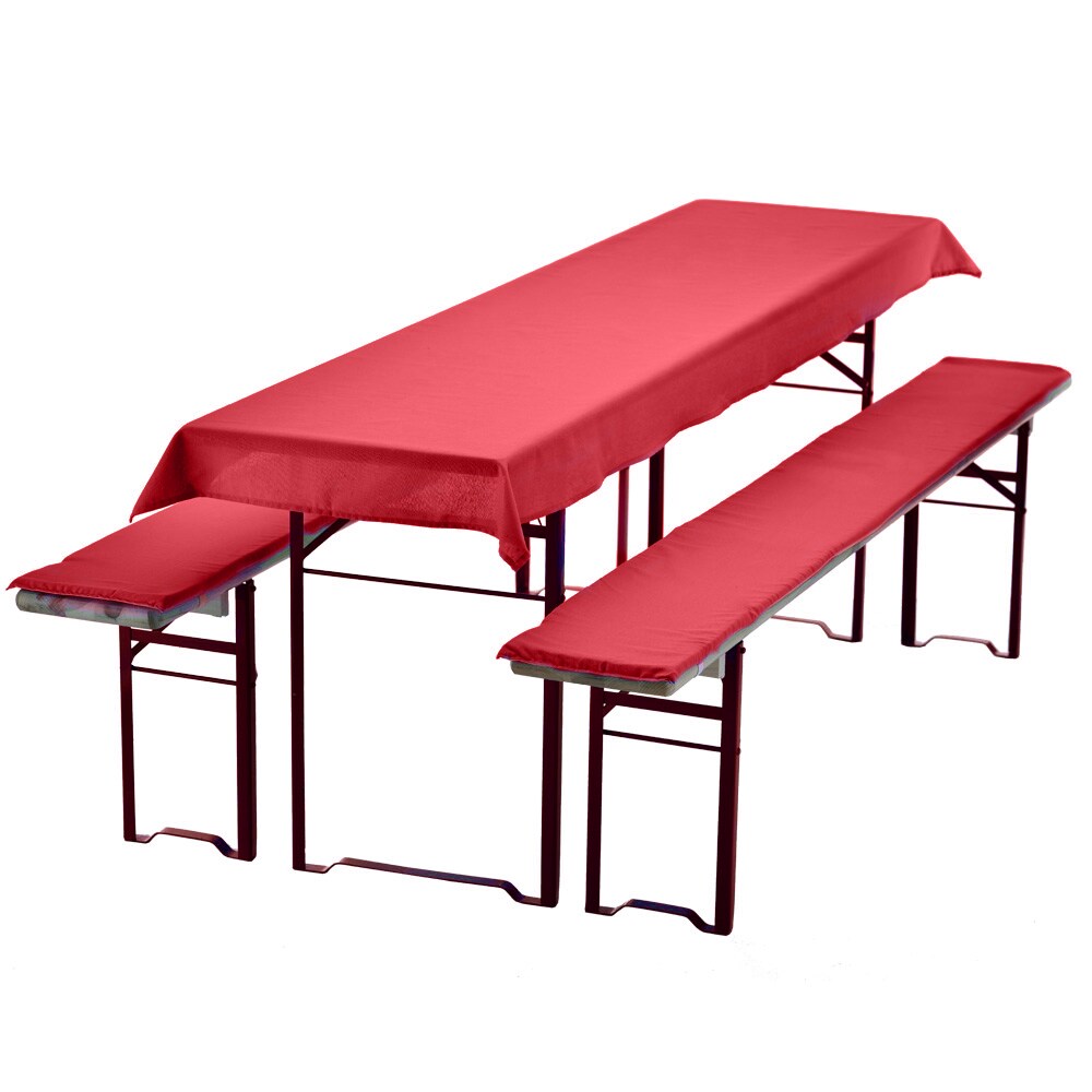 Bierbankauflagen Set 240x70 cm Rot - 1x Tischdecke für 220x50 cm Biertische & 2x Gepolsterte Auflage für 220x25 cm Bierbänke