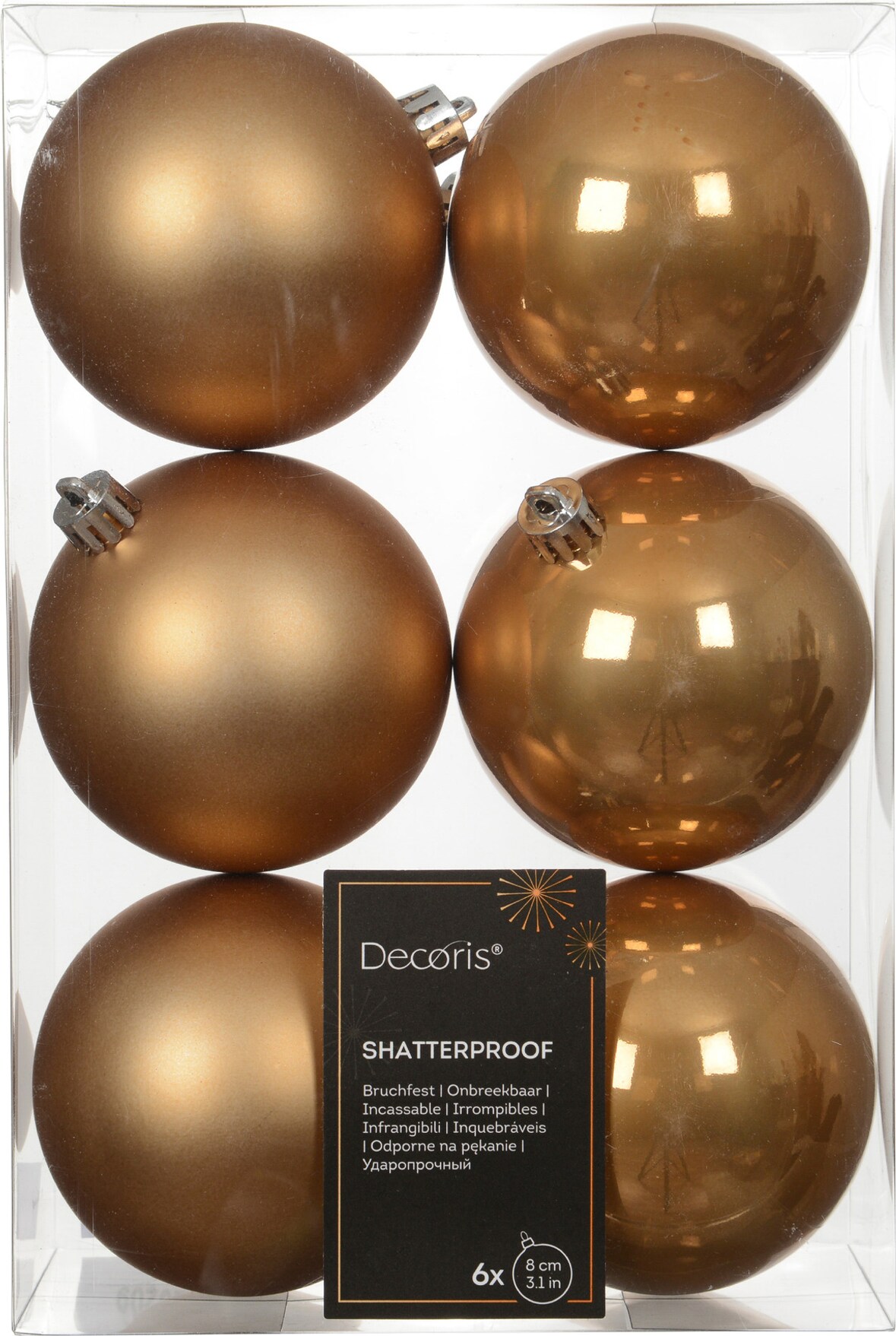 6 Weihnachtskugeln Kunststoff 8cm klassisch & bruchsicher Christbaumkugeln Weihnachtsbaumkugeln Christbaumschmuck Weihnachtsbaumschmuck Karamellbraun