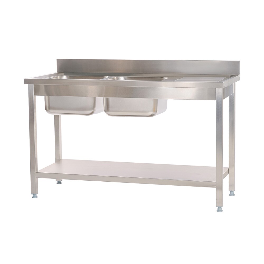 Romux® Évier en Acier Inoxydable avec 2 Cuves et Égouttoir à Droite 1600x700x850 mm Démontable | Évier Industriel | Plonge Inox Professionnelle