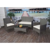 thumbnail of Poly-Rattan Garnitur HWC-F55, Balkon-/Garten-/Lounge-Set Sofa Sitzgruppe ~ grau, Kissen creme