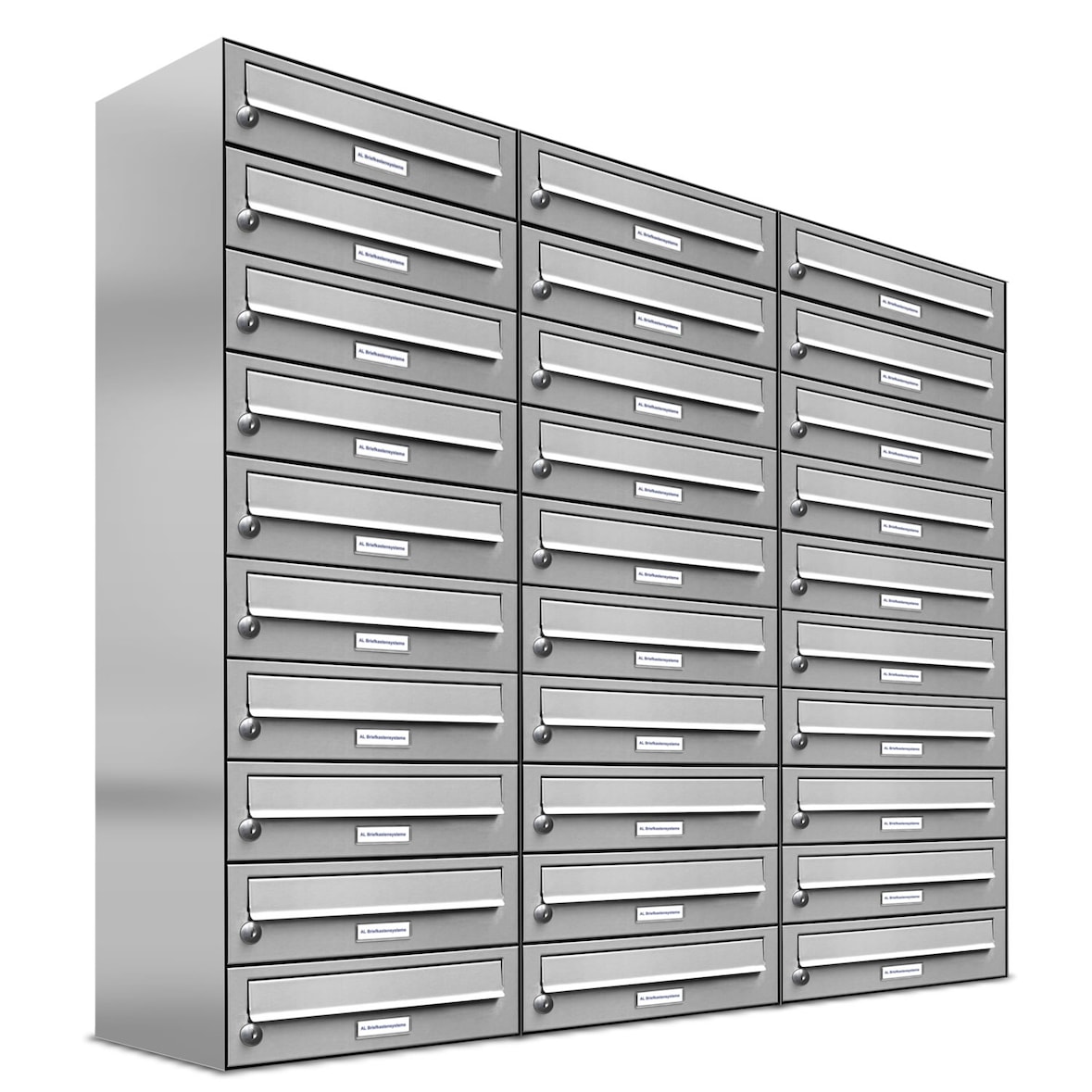 AL Briefkastensysteme 30 Fächer Premium Edelstahl Wand Briefkasten Anlage für Post A4, modern, robust und wetterfest, Artikelnummer: 132T30EA3