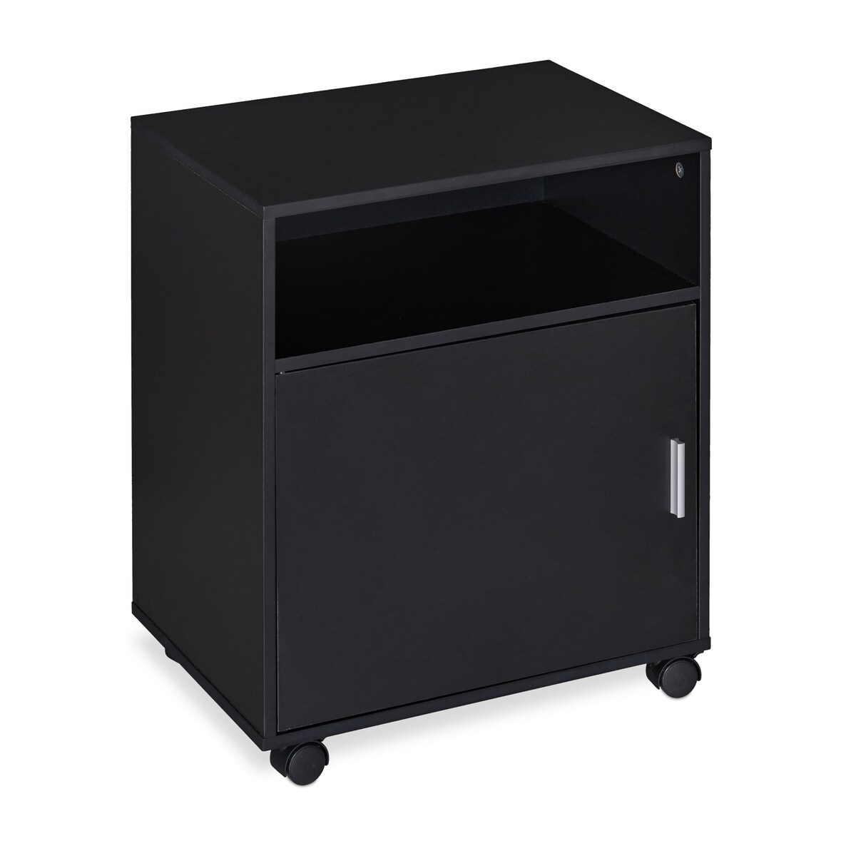 Relaxdays Rollcontainer mit 3 Fächern & Tür, Büro & Home Office, mit Rollen, Büroschrank, HBT: 57 x 48 x 34 cm, schwarz