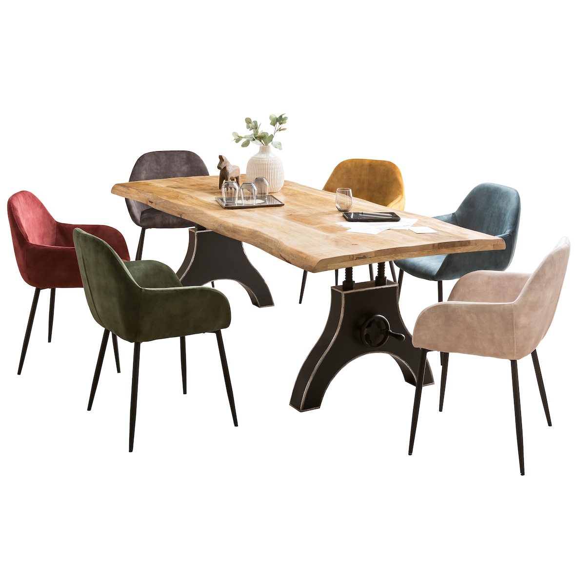 SIT Möbel Mango-Esstisch mit Baumkante | Platte 56 mm natur | A-Gestell Metall schwarz | B 200 x T 100 cm H 74 cm | 16008-11 | Serie TABLES & CO