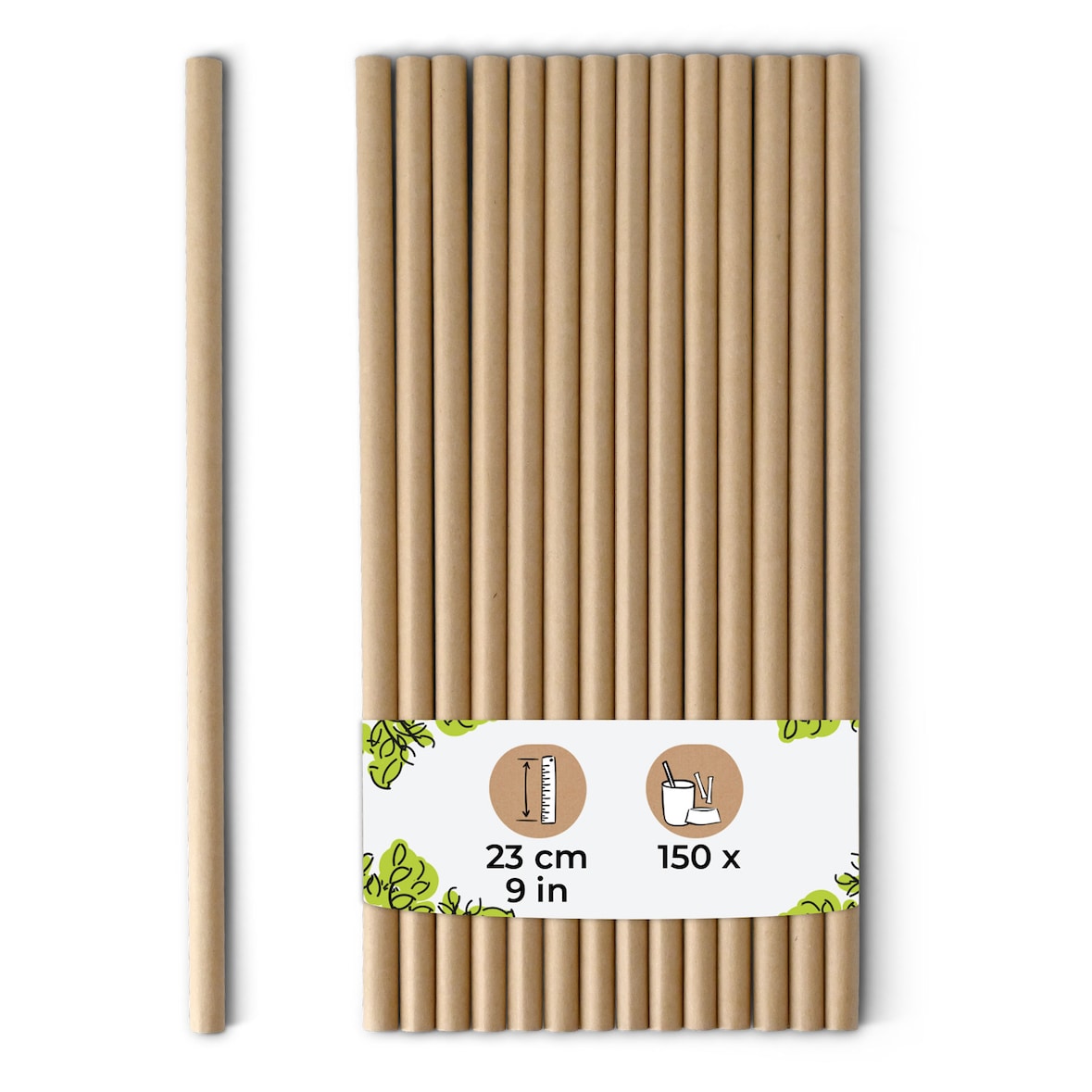 BIOZOYG 150 Stück Jumbo Papiertrinkhalme 23cm,  Ø8mm, braun, Strohhalme, Saugrohre, Trinkröhrchen, dicke XL Getränkerohre für Smoothies und Shakes