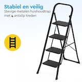 thumbnail of BRASQ Huishoudtrap 4-treden Zwart - keukentrap inklapbaar metaal voor Particulier en professioneel gebruik - Trap Ladder - Anti slip