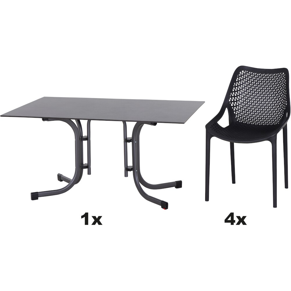 SIENA GARDEN Urban Lights Set 5teilig District gastrotauglich anthrazit mit Tisch Sola 140x90