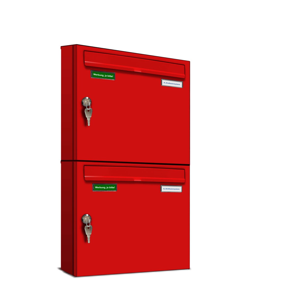 AL Briefkastensysteme 2 x Basic Wand Briefkasten in RAL Farbe 3000 Feuer Rot für Post A4, wetterfest, Artikelnummer: 431P2EA1P3000
