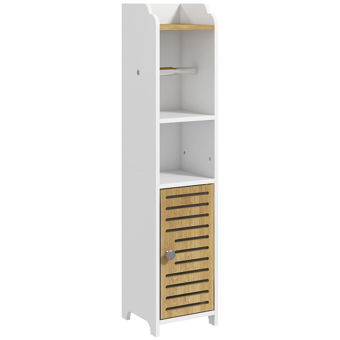 kleankin armario de baño moderno columna auxiliar de baño mueble de suelo de baño con estantes 1 puerta y portarrollos de papel para sala 18x20x90 cm