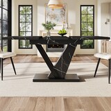 thumbnail of Ausziehbarer Esstisch Teleskoptisch 76x160x75 cm Marmordekor Schwarz mit Metallschienen Verriegelung und verstellbaren Füßen MDF Metall
