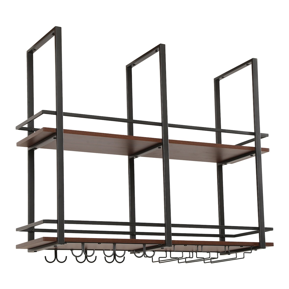 Helloshop26 - Hangend metalen wijnrek 100 x 30 x 85 cm zwart walnoot-effect 03_0009191