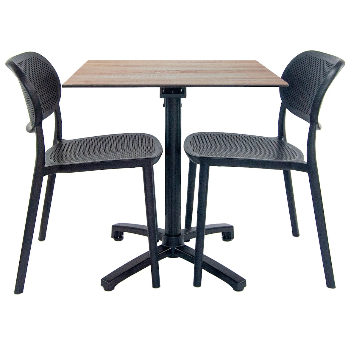 Restootab - set tavolo pieghevole da esterno 70x70cm con 2 sedie, piano laminato HPL legno bastide