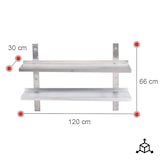 thumbnail of Romux® Estante Pared Doble Liso Ajustable de Acero Inoxidable 1200x300x660 mm | Estanteria de Pared para Cocina | Balda de Acero Estantería Pared