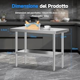 thumbnail of LEEVOT Tavolo da Cucina Professionale in Acciaio Inox, 2 Ripiani in Legno e Acciaio, Capacità di Carico 150KG/100KG (150x80cm)