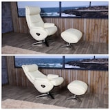 thumbnail of Relaxsessel mit Hocker HWC-K98, Fernsehsessel Sessel, Liegefunktion drehbar, Metall Echtleder/Kunstleder ~ creme-weiß