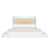 thumbnail of Flachbett 180x200 cm mit Vier Schubladen, Stauraum und Nachttisch – Weiß, Robustes Design aus Kiefernholz und MDF