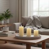 thumbnail of Relaxdays LED Kerzen, 3er Set, 3 Größen, flackernde Flamme, Echtwachs, gedreht, flammenlose Stumpenkerzen, champagner