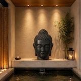 thumbnail of Cabeza de Buda decorativa jardín hormigón negro 50 cm figura escultura zen exterior 40 kg terraza patio