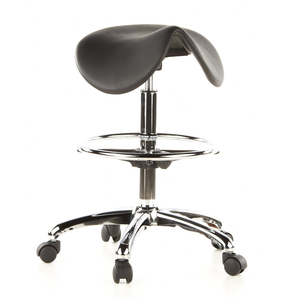 Hocker / Drehhocker / Arbeitsstuhl / Sattel TOP WORK 13 Hartschaum schwarz Chrom hjh OFFICE