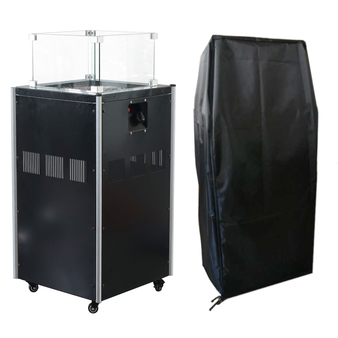 Heizstrahler FUEGO Gasheizstrahler Terrasse Terrassenfeuer Feuerstelle Heizpilz 8kW mit Rollen in schwarz