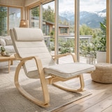 thumbnail of Poltrona A Dondolo Reclinabile In Legno E Metallo Con Poggiapiedi Regolabile 5 Posizioni Per Balcone Giardino Interno Esterno 121.5 x 55 x 84 Cm Beige