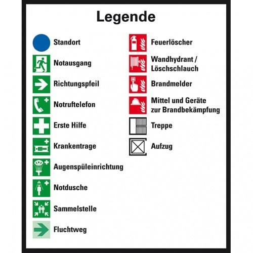Dreifke® Legende für Flucht- und Rettungspläne, ISO 7010, Folie, selbstklebend, 95x115mm
