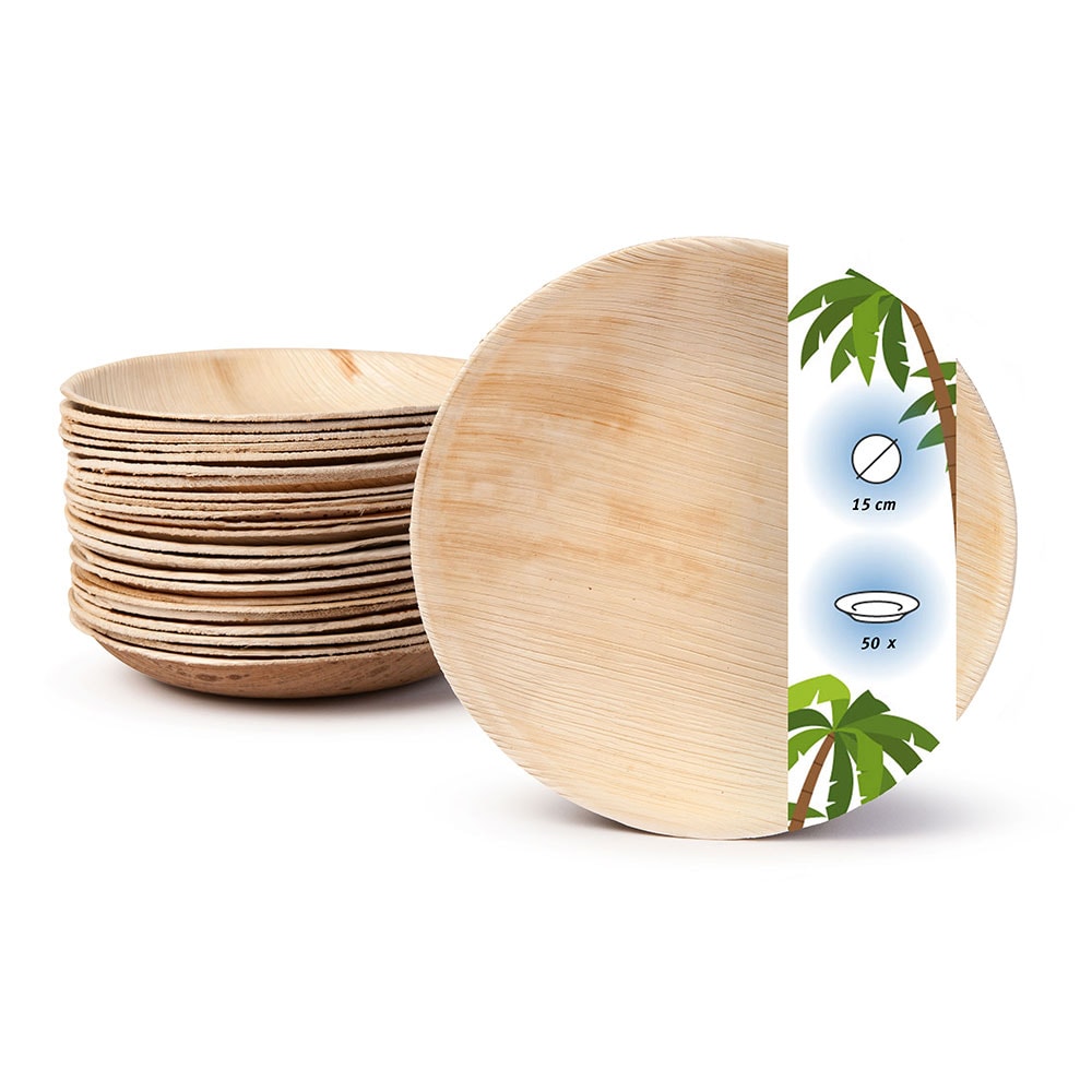 onlyleaf 50 Stück Einwegteller Ø 15cm Palmblatt-Teller, rund, biologisch abbaubar, umweltfreundlich, kompostierbar, wiederverwertbar, Wegwerfteller