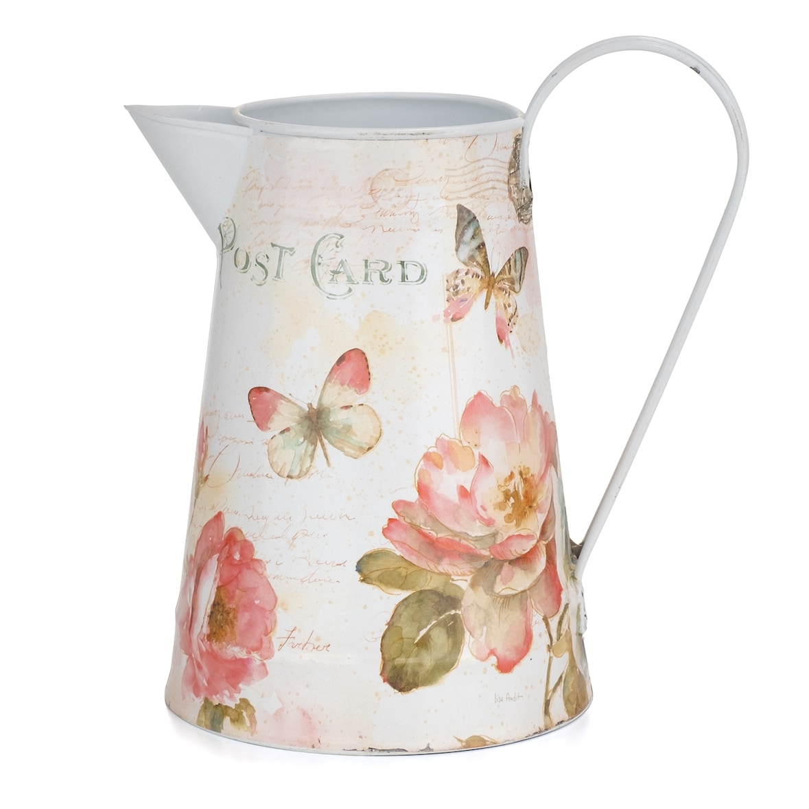 Deko Blech Kanne  20 x 18 x 13 cm Metallblumenvase mit Griff und Ausgießer Vintage Dekoration